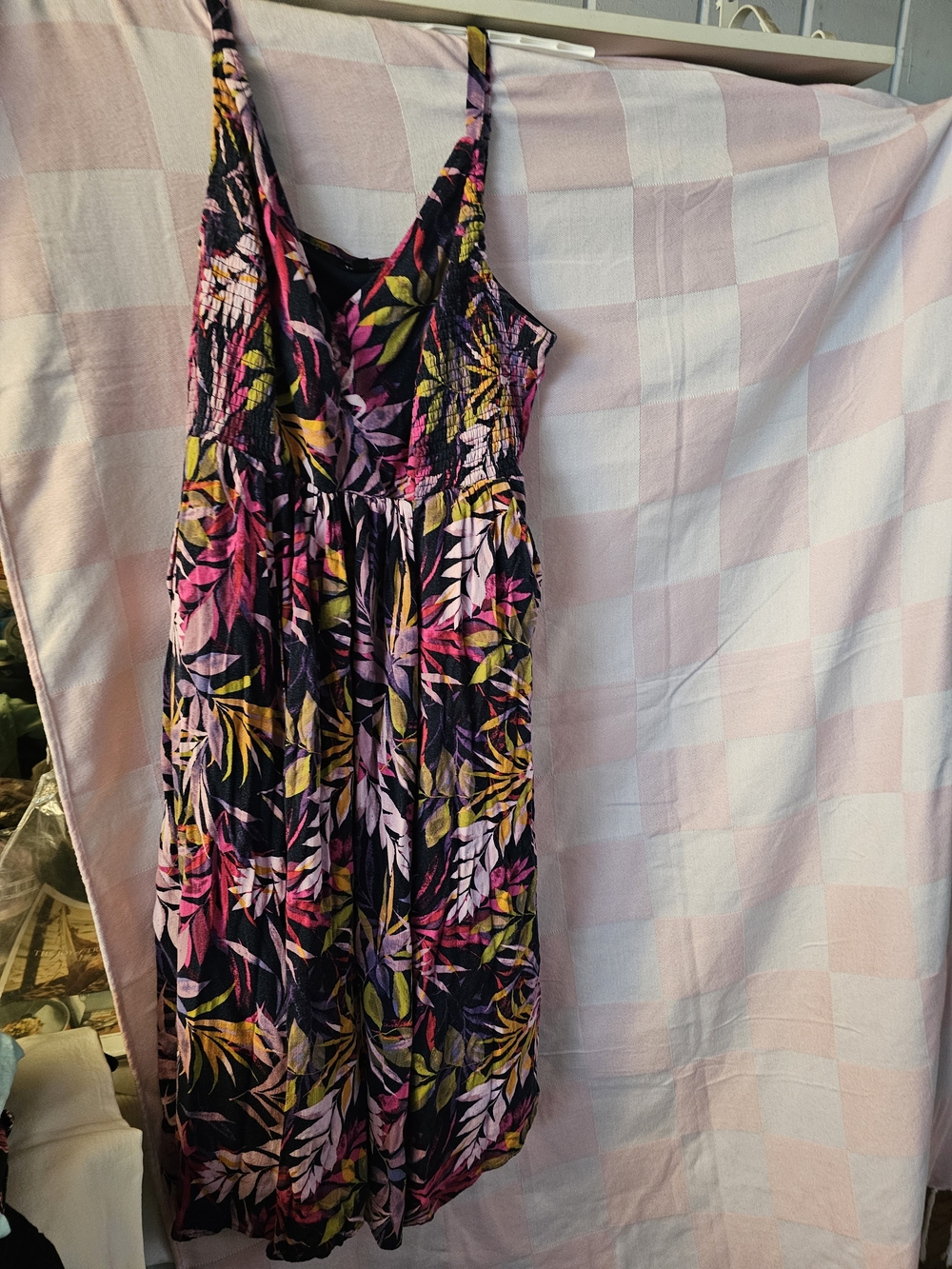 torrid Black Floral Midi Dress with Pink & Yellow Leaves